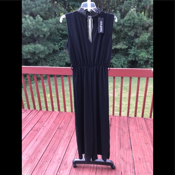 Boohoo Pants - Boohoo Black Jumpsuit Laced Collar